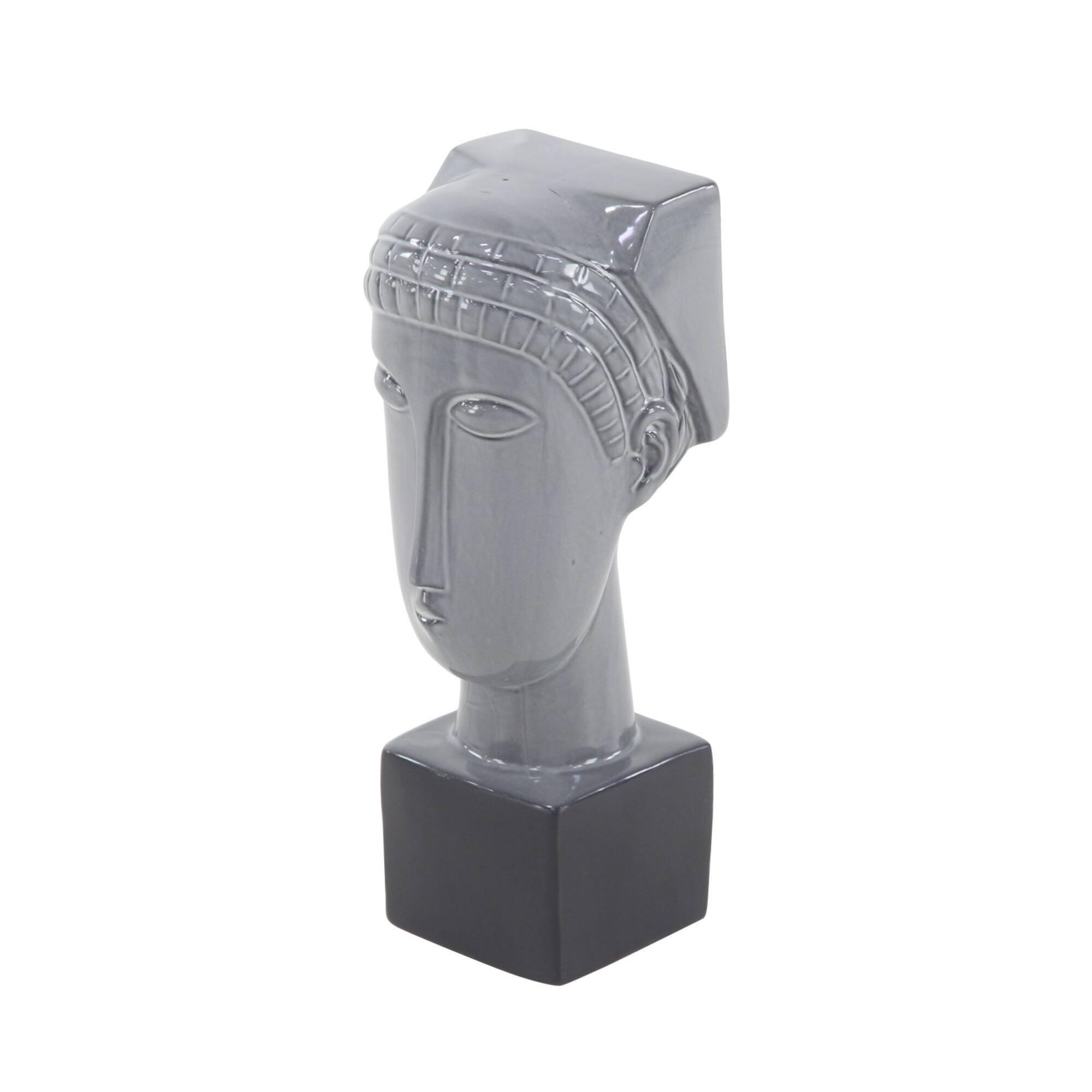 12" Gray Stoneware Woman Head Sculpture